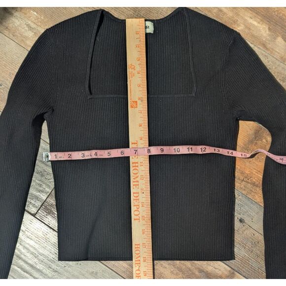 Open Edit Black Ribbed Knit Square Neck Long Sleeve Top M - Picture 4 of 5